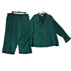 The Pioneer Woman 2pc Green Satin Pajama Set Women's Plus Size 3X Shirt & Pants